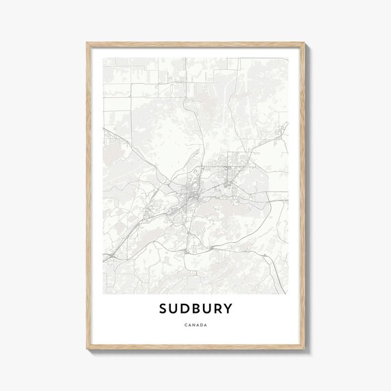 Sudbury Ontario Canada Minimalist City Street Map Travel Wall Art