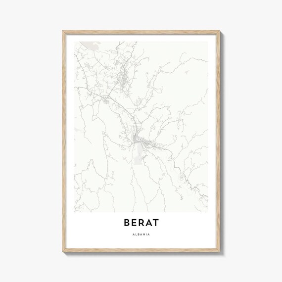 Berat Albania Modern Minimalist City Street Map Line Art Print