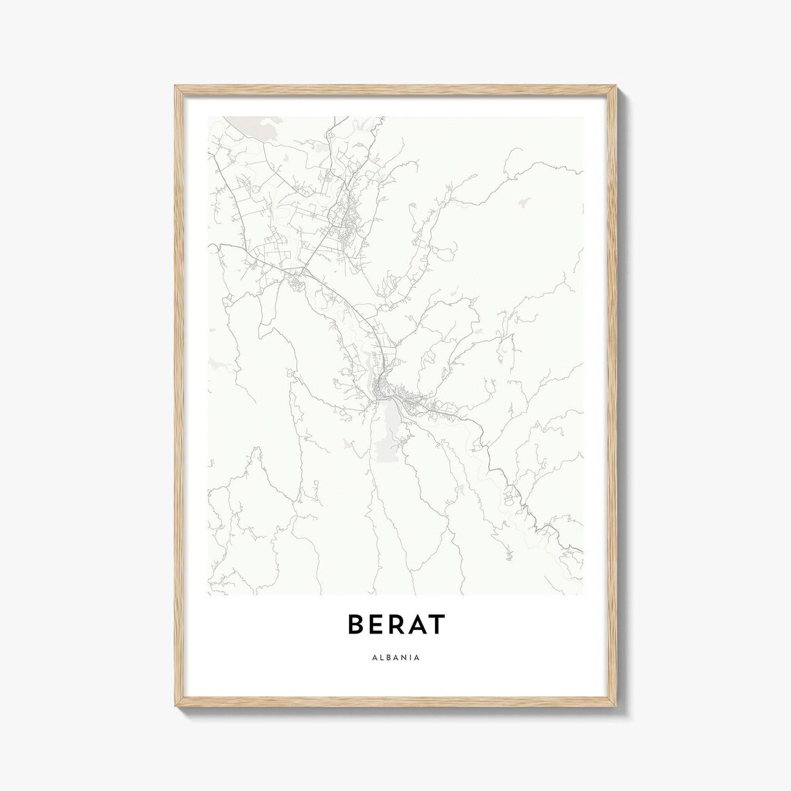 Berat Albania Modern Minimalist City Street Map Line Art Print