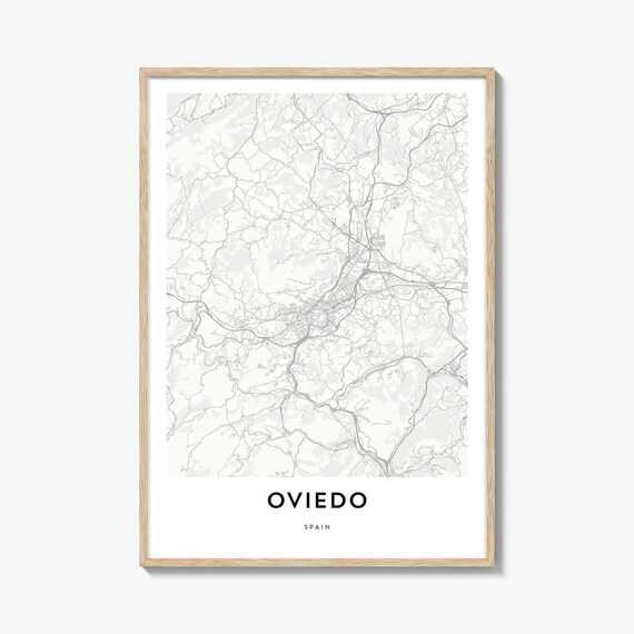 Oviedo Spain Minimalist City Map Poster Black And White Lines