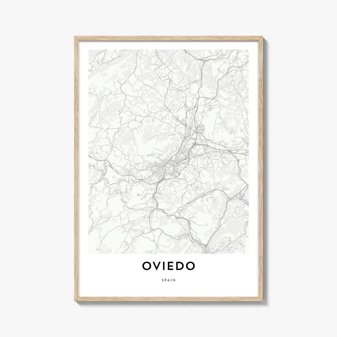 Oviedo Spain Minimalist City Map Poster Black And White Lines
