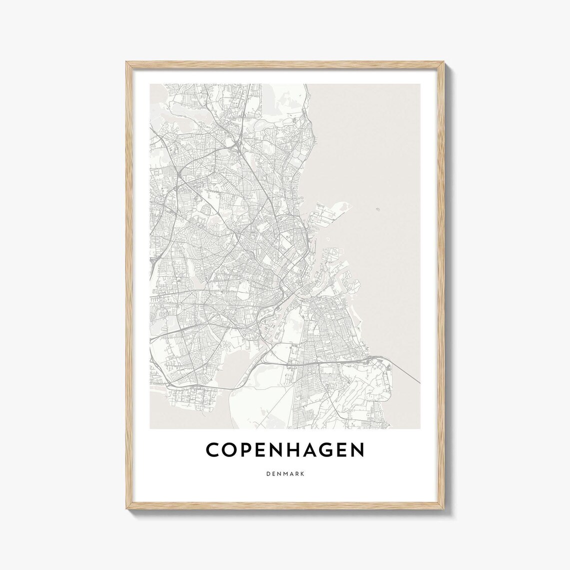 Copenhagen Denmark Scandinavian Minimalist Street Map Wall Art