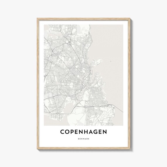 Copenhagen Denmark Scandinavian Minimalist Street Map Wall Art