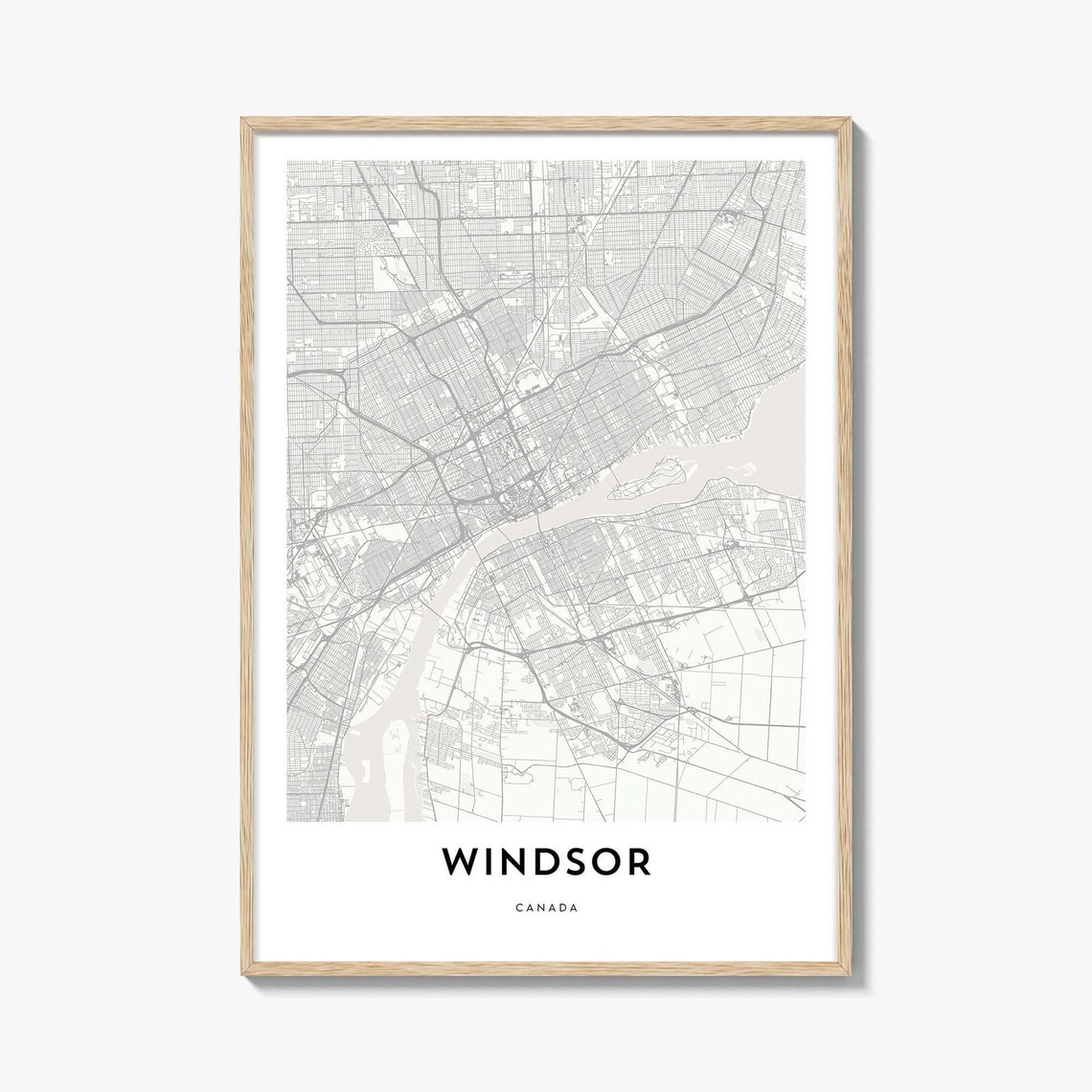 Windsor Canada Minimalist Street Map With Detroit River Poster