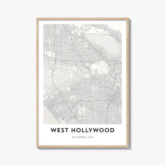 West Hollywood California Minimalist City Street Map Art Poster