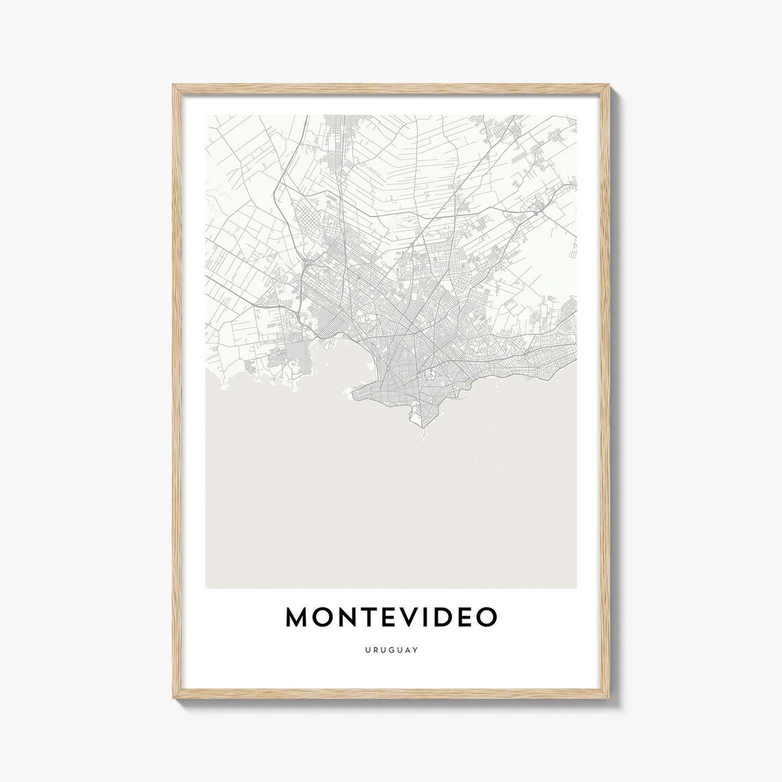 Montevideo Uruguay Minimalist Coastal City Map Poster Black White