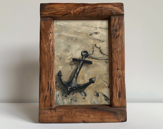 Black Anchor On Sandy Waves Nautical Coastal Seaside Art Print