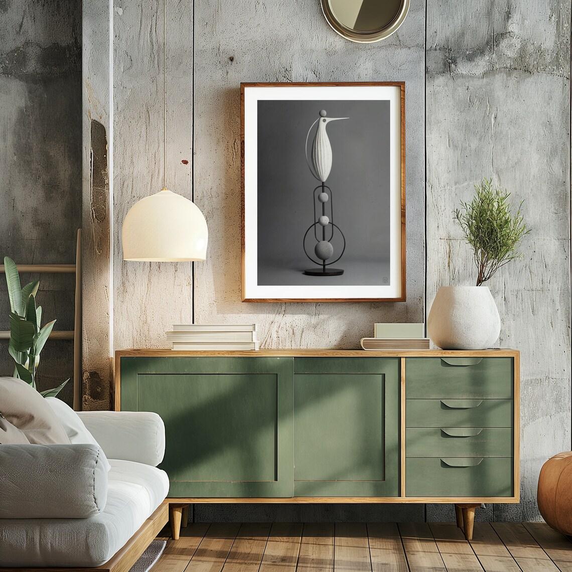 Minimalist White Bird Sculpture On Black Stand Contemporary Art Poster - Image 2