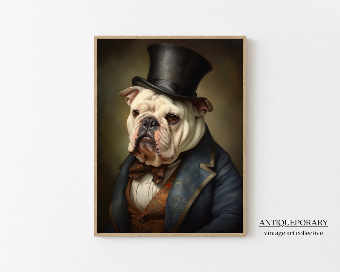 Victorian Animal Portrait Dressed Animal Prints Royal Bulldog Poster Pet Portrait Altered Art Renaissance Dog Portrait Animal Lover Gift