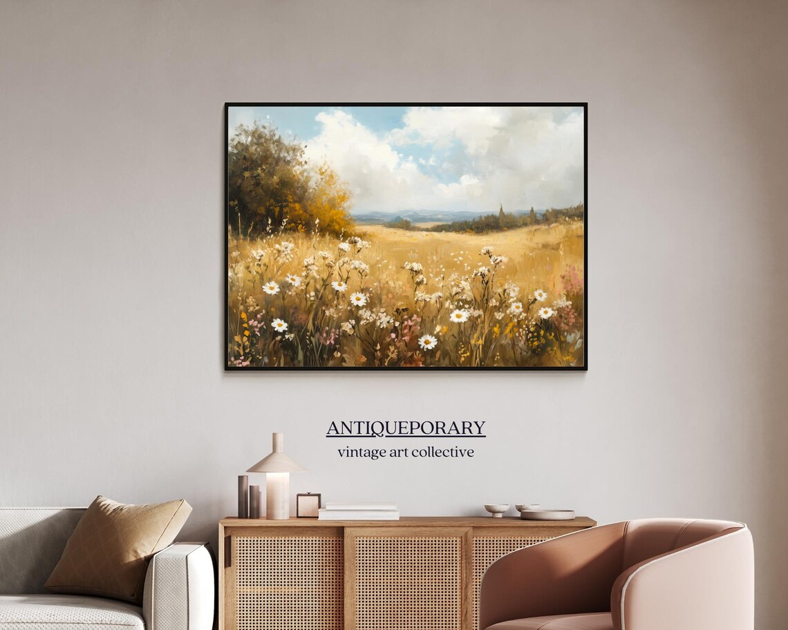 Wildflower Field Landscape Oil Painting Vintage Autumn Landscape Print Neutral Country Field Wall Art Nature - Image 7