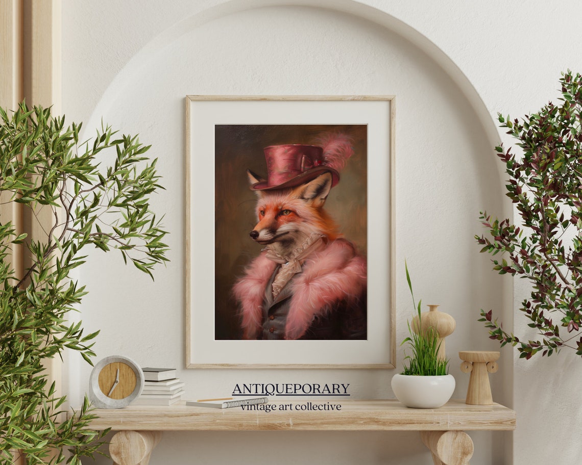 Red Fox Lady Portrait Pink Fur Stole Top Hat Victorian Poster - Image 5