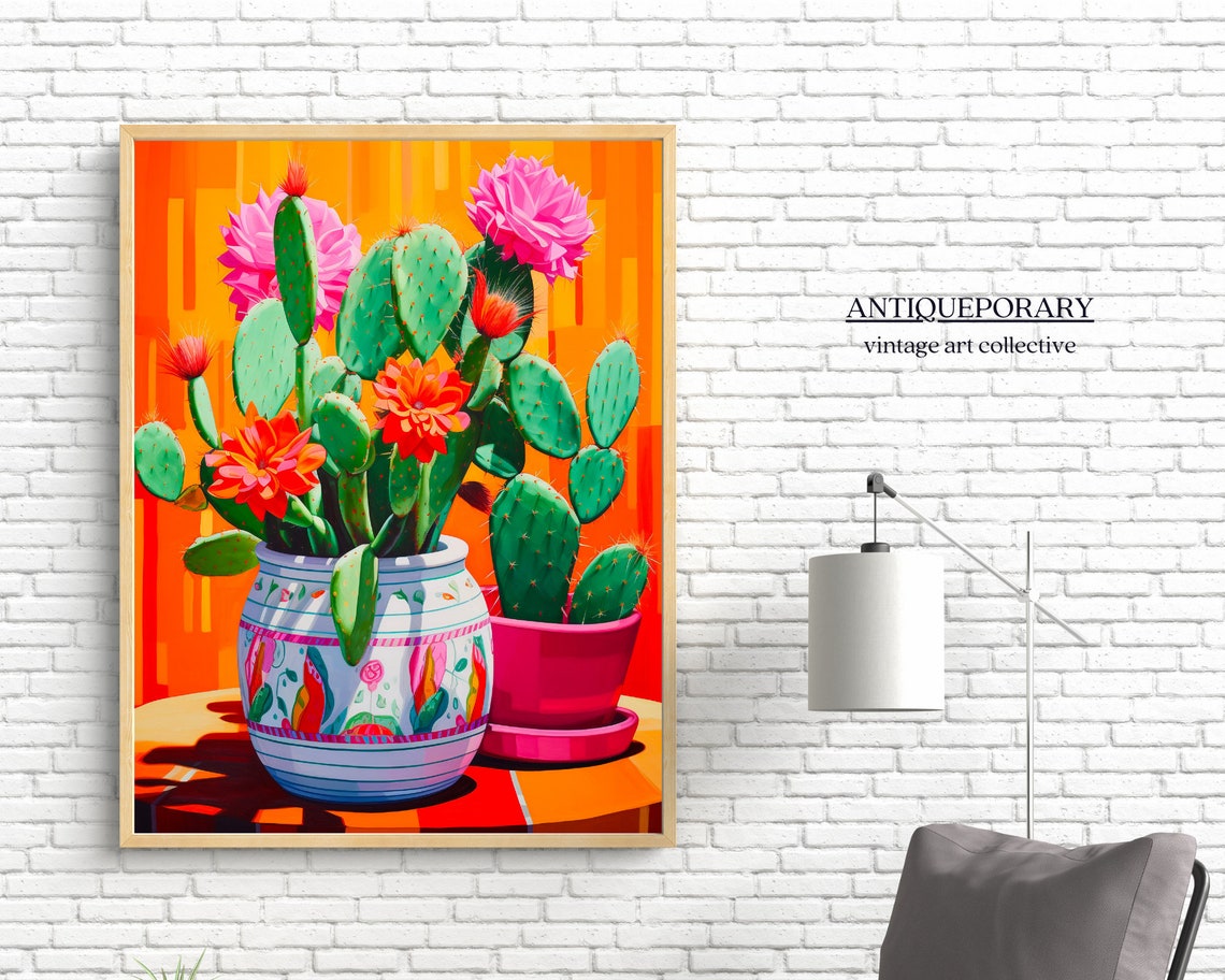 Bold Blooming Mexican Cactus Still Life Colorful Pop Art Poster - Image 4