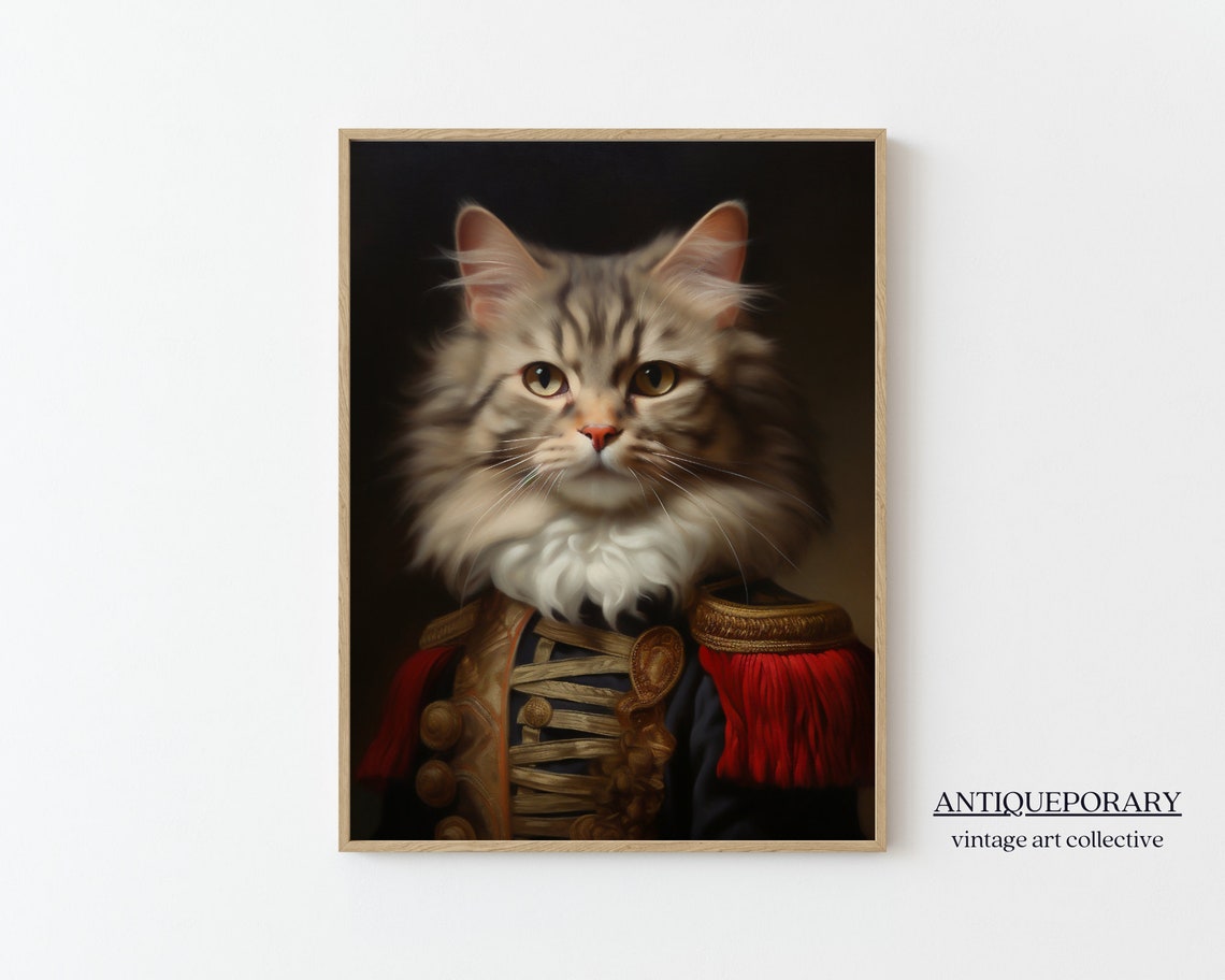 Victorian Animal Portrait Royal Cat Poster Royal Animal Painting Renaissance Animal Portraits Vintage Inspired Art Pet Lovers Gift