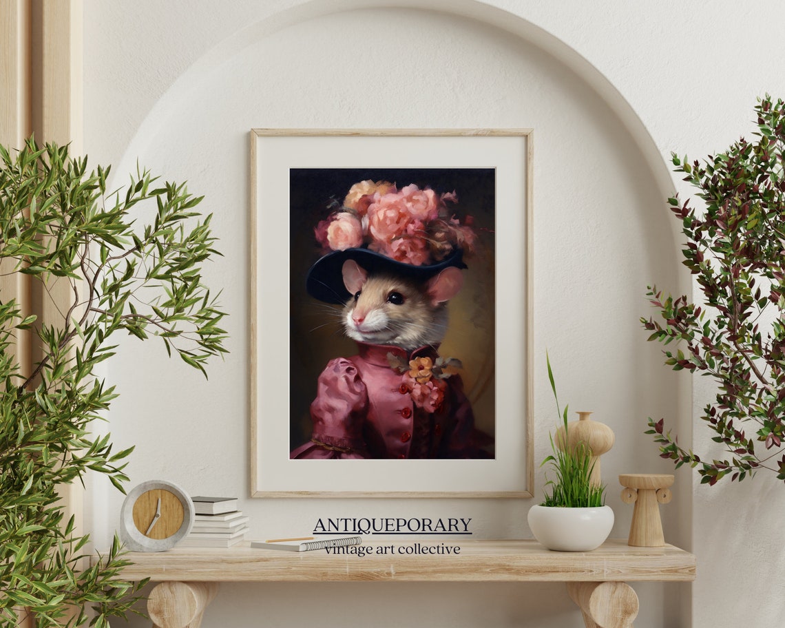 Royal Mouse Lady Portrait Pink Dress Flower Hat Victorian Poster - Image 5