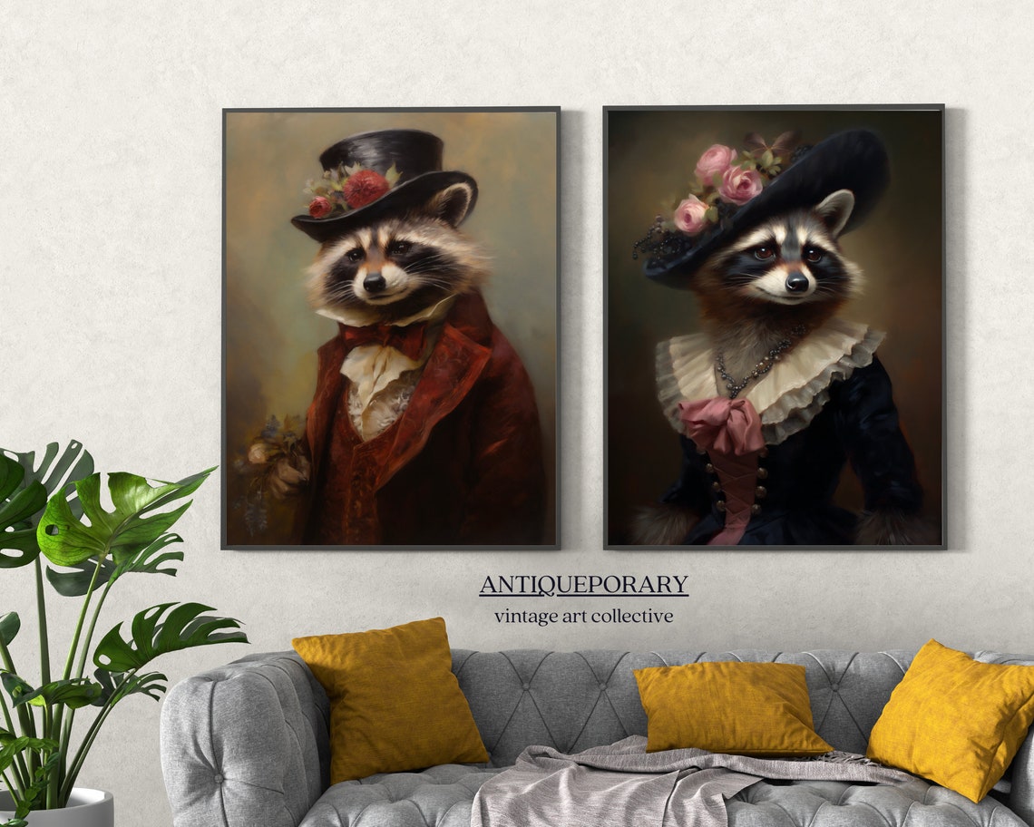 Victorian Animals Portrait Royal Lady Raccoon Vintage Print Renaissance Animal Dark Moody Animal Poster Altered Art Animal Lover Gift - Image 4