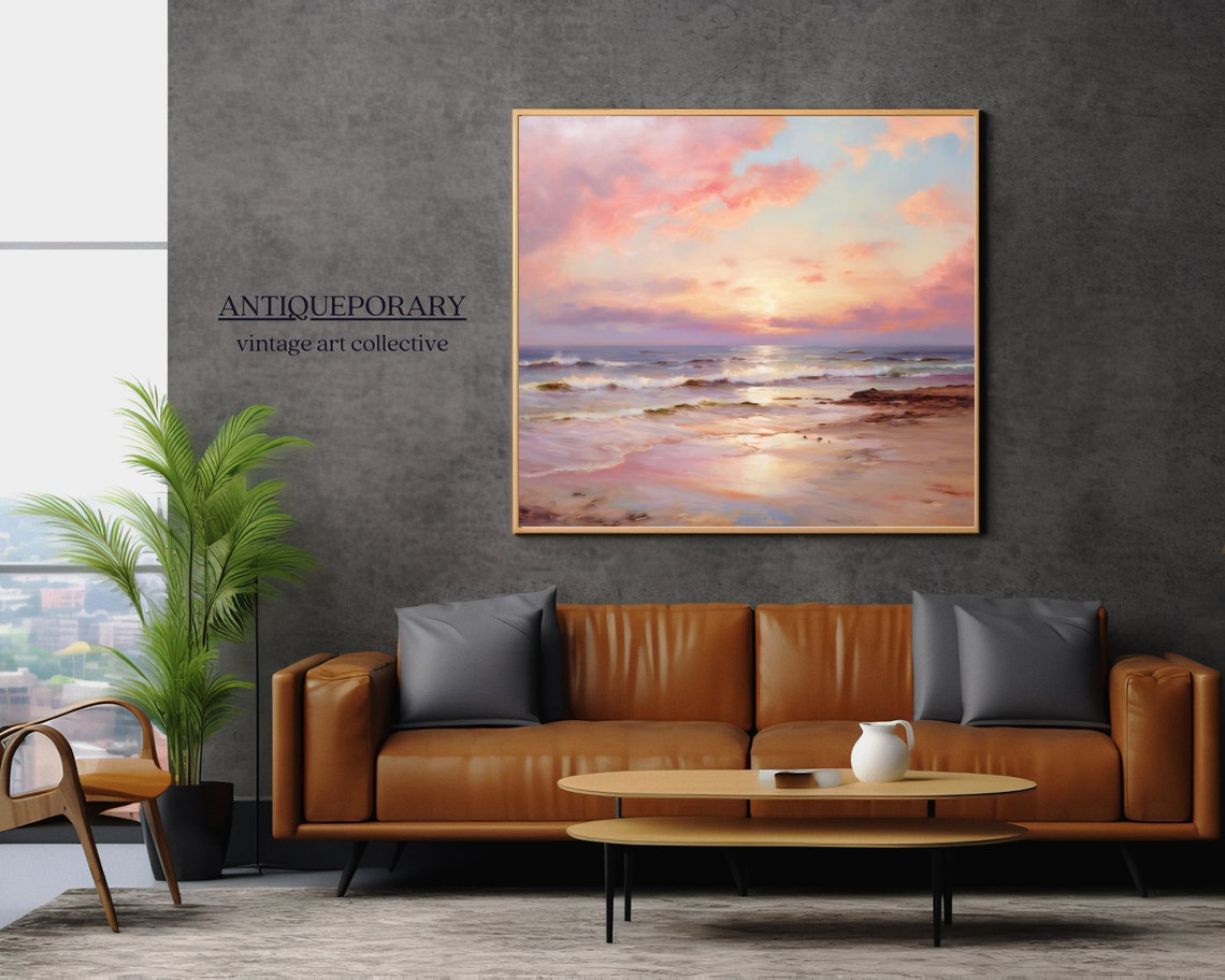 Pastel Sunset Over Ocean Waves Serene Coastal Seascape Painting Poster - Image 5
