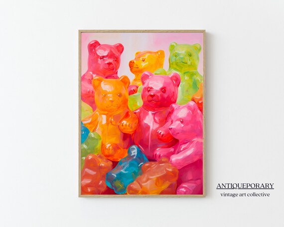 Colorful Gummy Bears Pile Candy Pop Art Modern Still Life Poster