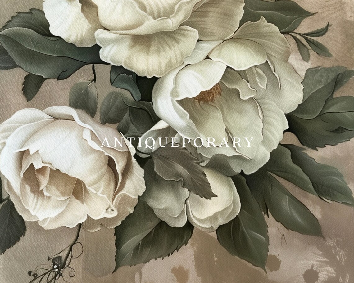 White Roses Vintage Floral Oil Painting Still Life Art Poster - Image 2