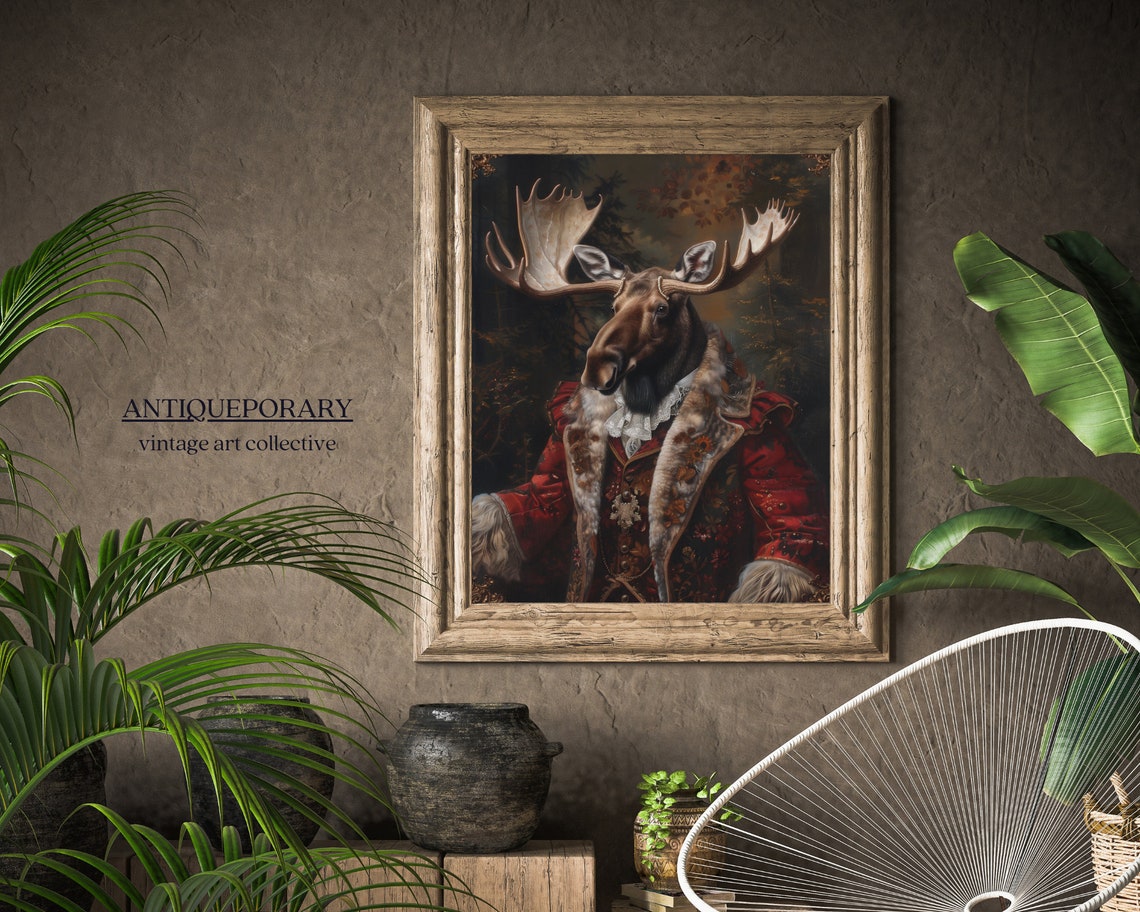 Moose Aristocrat Vintage Portrait in Red Fur Trimmed Coat Poster - Image 5