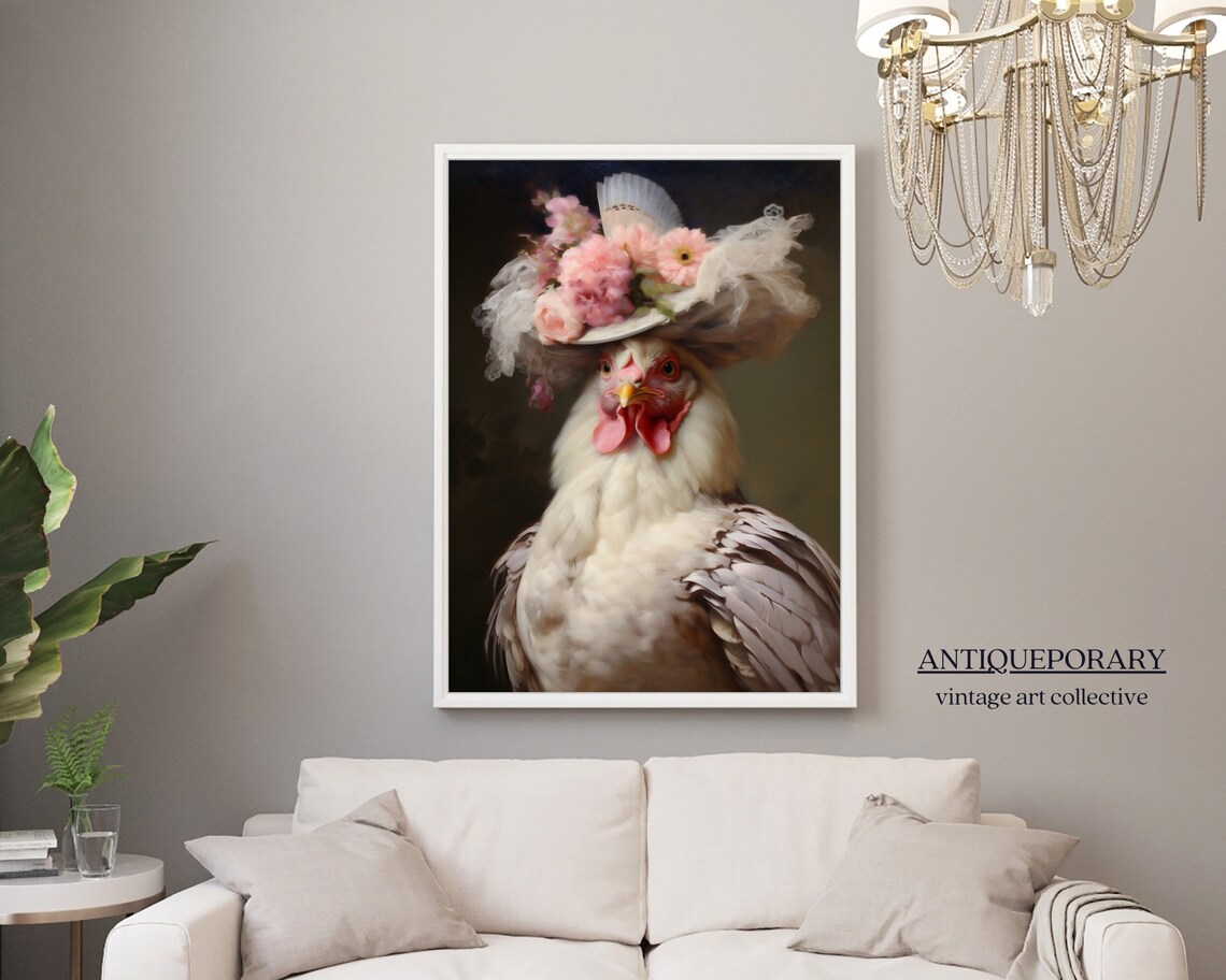Royal Lady Hen Floral Hat Elegant Vintage Animal Portrait Poster - Image 5