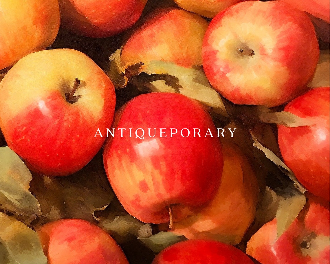 Apples Still Life Oil Painting Vintage French Still Life Neutral Fruit Oil Painting Country Kitchen Art Rustic Farmhouse Wall Art - Image 2