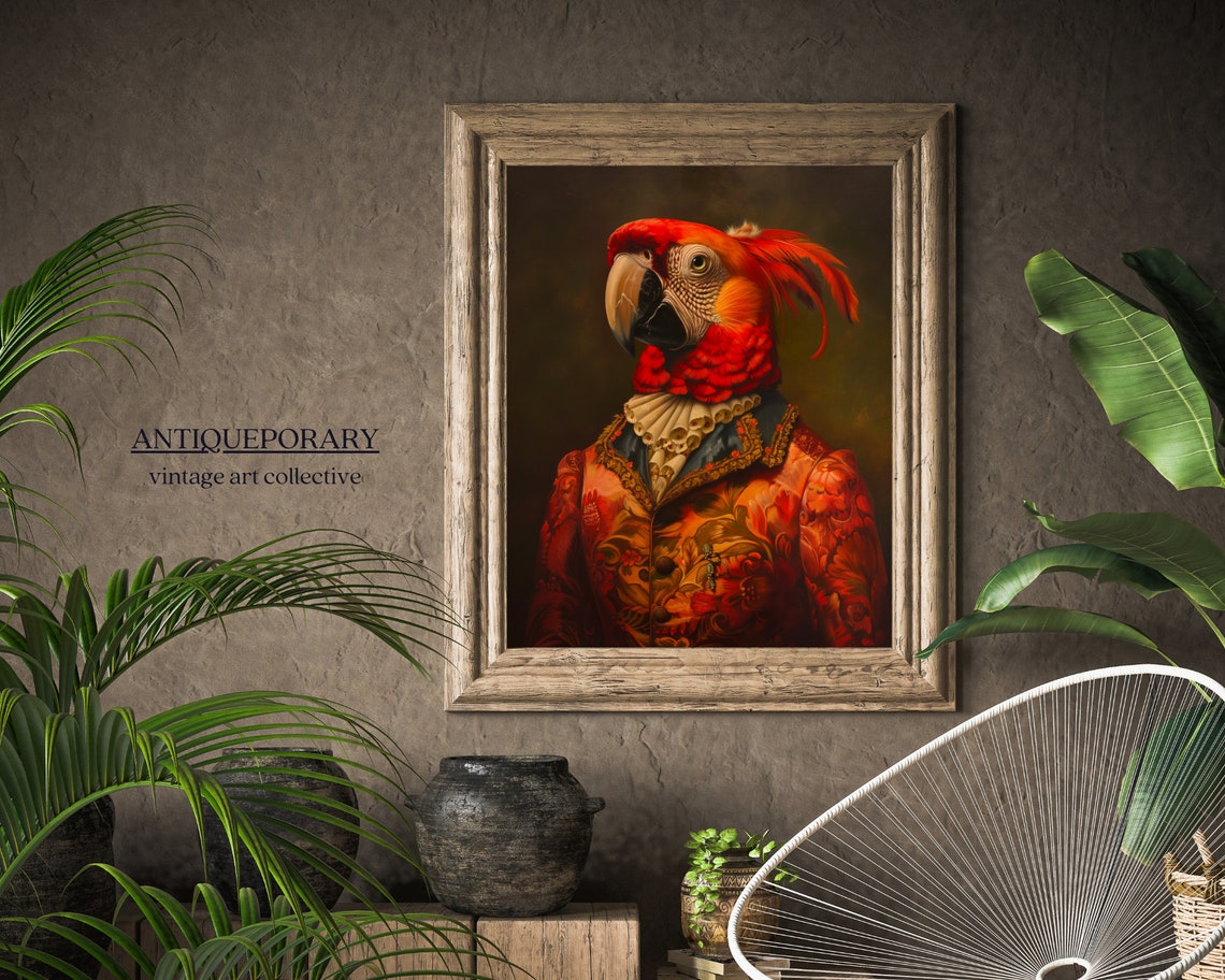Scarlet Macaw Royal Portrait Red Brocade Coat Victorian Bird Poster - Image 7