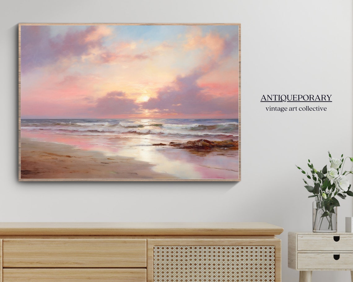Dreamy Pastel Beach Sunset Ocean Waves Impressionist Coastal Poster - Image 3