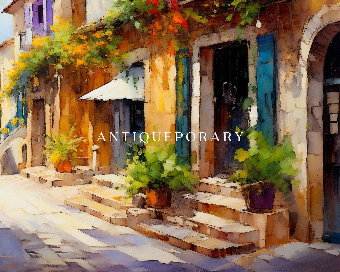 French Cityscape Art Print Vintage Architecture Oil Painting Urban Wall Decor Vintage European Cityscape Painting Wall Art - Image 2