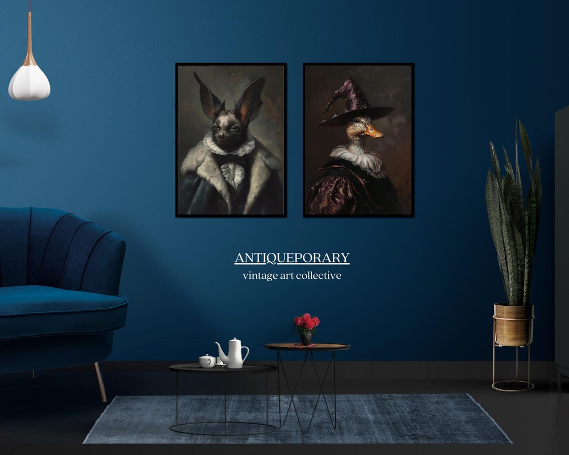 Gothic Bat in Lace Ruff and Fur Coat Halloween Portrait Poster - Image 4