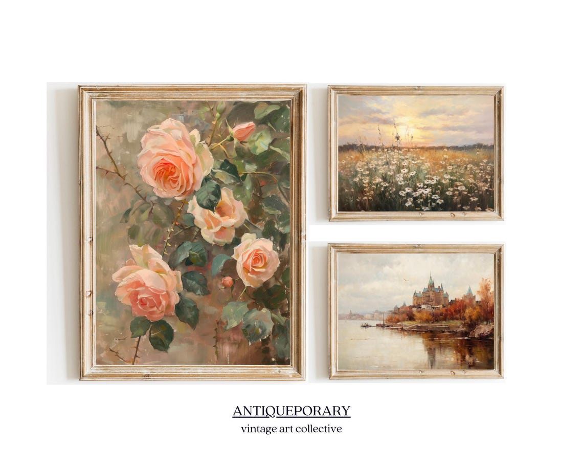 Blush Pink Roses Vintage Floral Oil Painting Soft Botanical Art Poster - Image 5