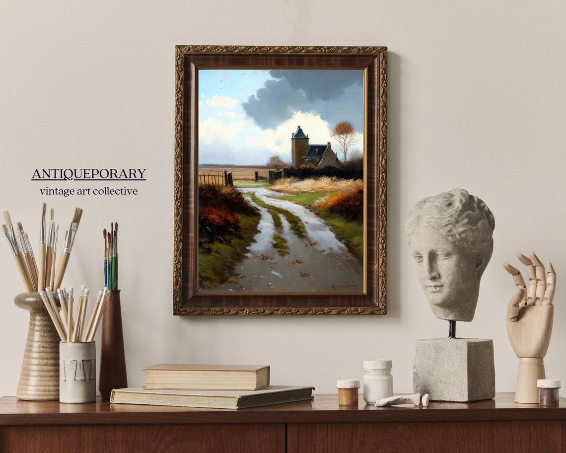 Country Field Wall Art Country Landscape Painting Print Country Landscape Painting Antique Landscape Art Print Field Painting - Image 4