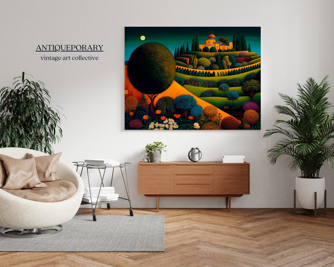 Scenic Landscape Painting Vintage Wall Art Landscape Painting Wildflower Print Spring Scenery Print Wildflower Landscape Farm Painting - Image 5