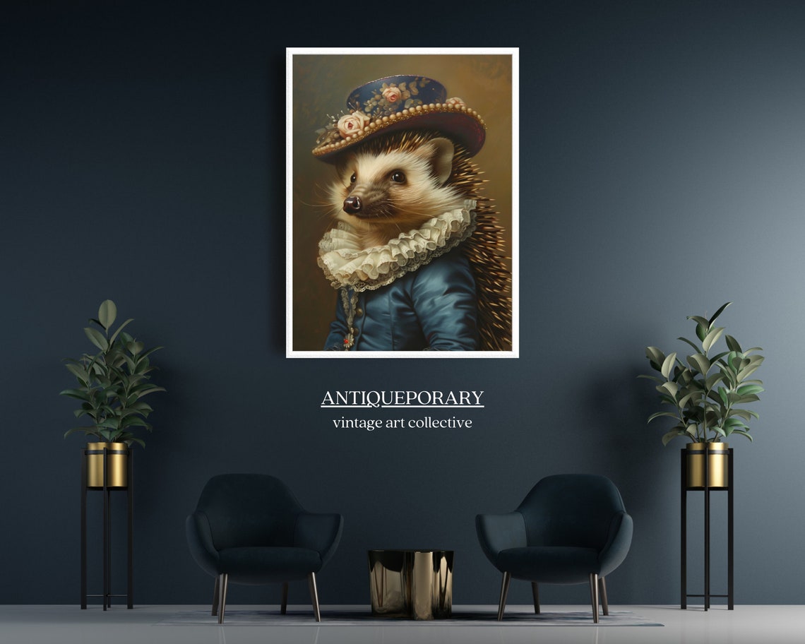 Lady Hedgehog Portrait Floral Hat Lace Ruff Victorian Painting Poster - Image 6