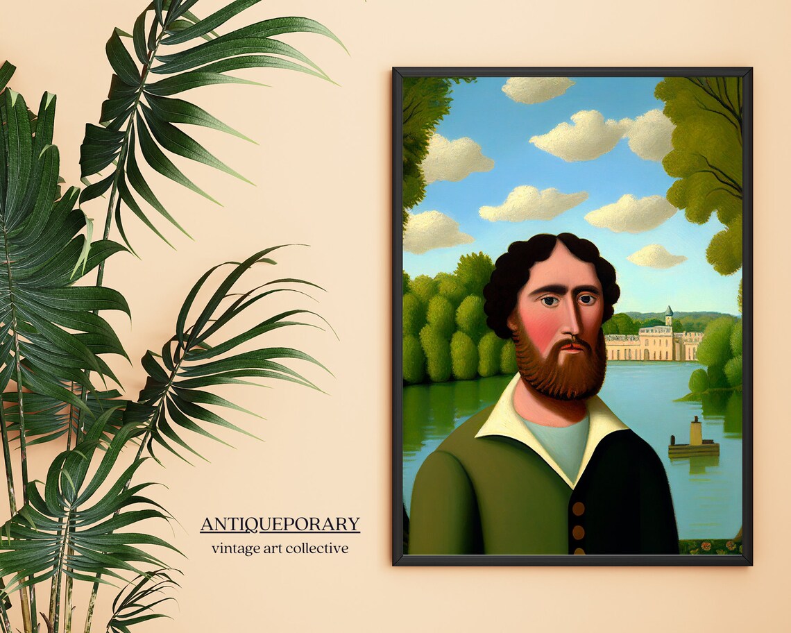 Naive Folk Art Portrait of Bearded Man by River Chateau Poster - Image 7