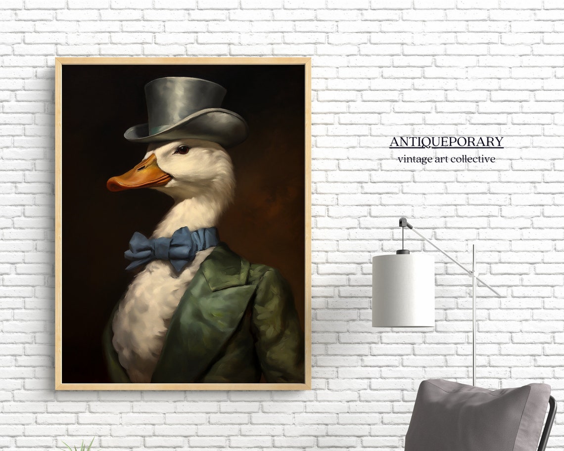 Dapper Duck Gentleman Top Hat Bow Tie Oil Portrait Animal Art Poster - Image 3