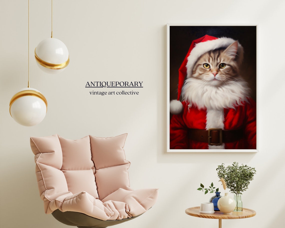 Santa Claus Tabby Cat Red Suit Christmas Portrait Holiday Poster - Image 6