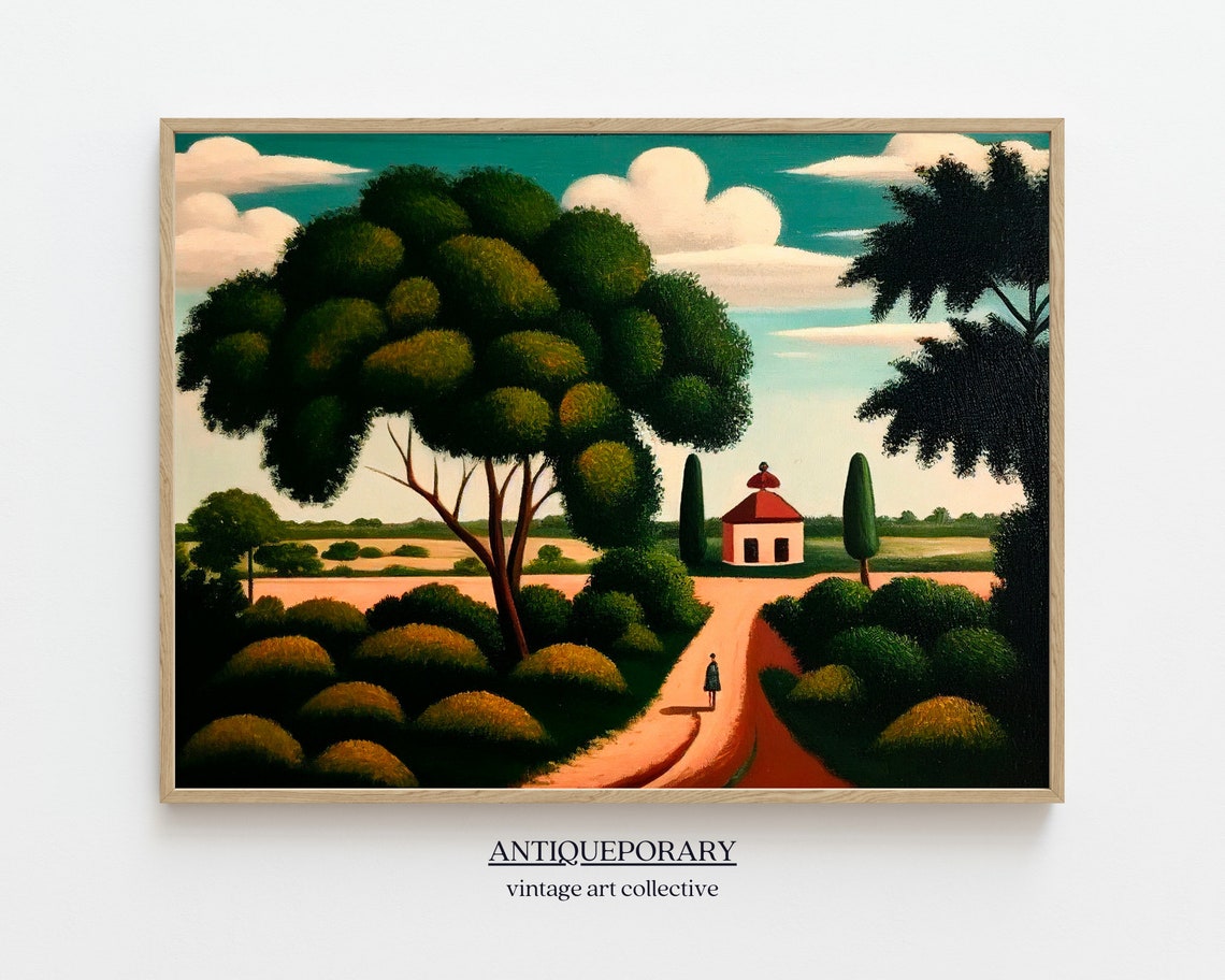Vintage Landscape Painting Vintage Spring Wall Art Moody Rustic Cottagecore Farmhouse Decor Antique Oil Painting Antique Oil Painting