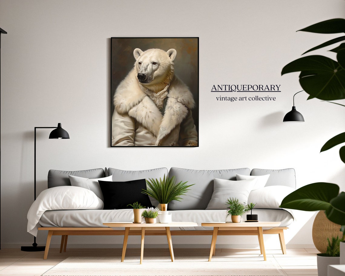 Polar Bear Gentleman in White Fur Coat Vintage Animal Portrait Poster - Image 7