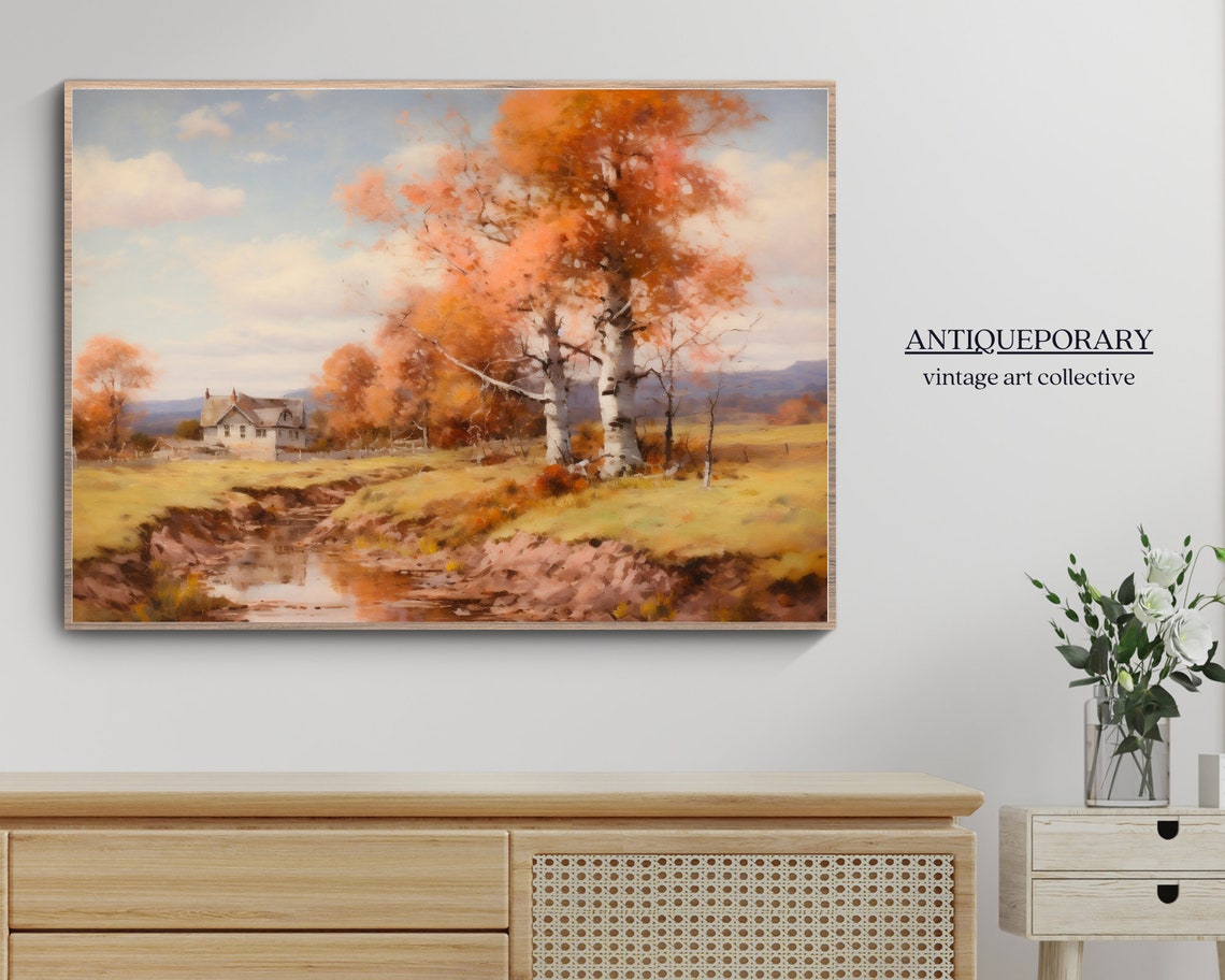 Autumn Birch Trees Stream Farmhouse Golden Fall Landscape Poster - Image 5