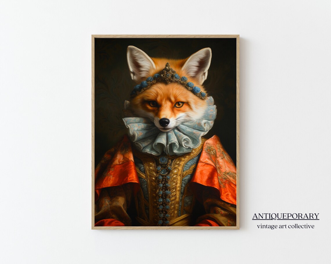 Victorian Animal Portrait Dressed Animal Prints Royal Fox Poster Royal Animal Painting Renaissance Animal Portrait Vintage Inspired Art - Image 7