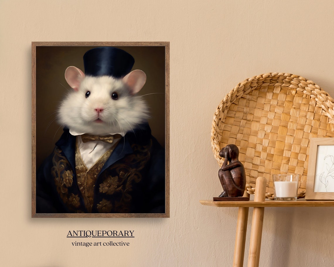 Dapper White Hamster in Top Hat Victorian Royal Pet Portrait Poster - Image 4