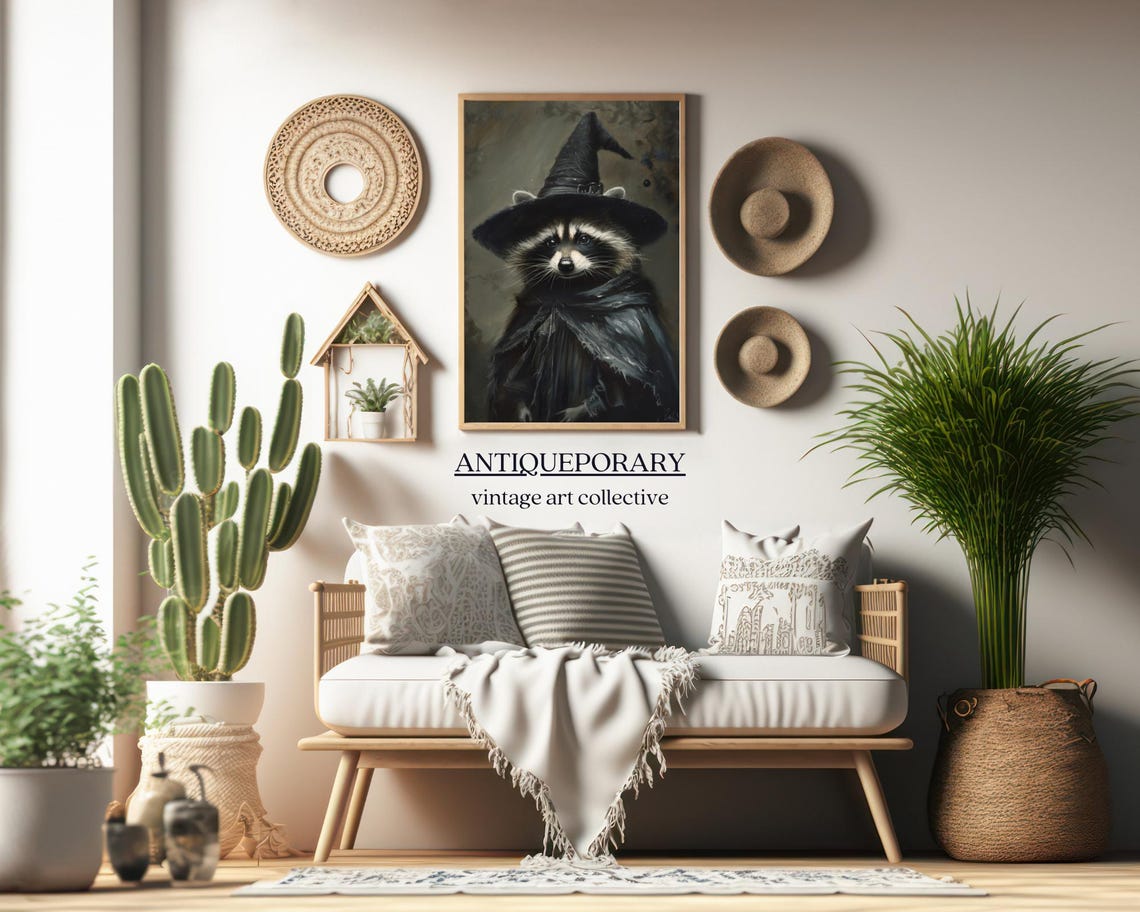 Raccoon Witch Vintage Portrait with Pointy Hat and Cloak Poster - Image 6