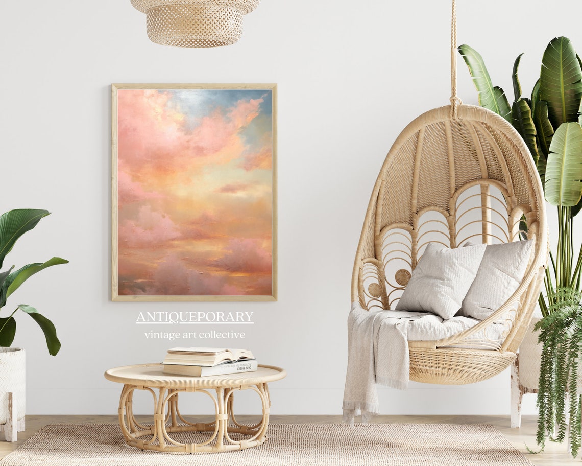 Dreamy Pastel Pink Clouds Glowing Sunset Skyscape Vintage Poster - Image 5