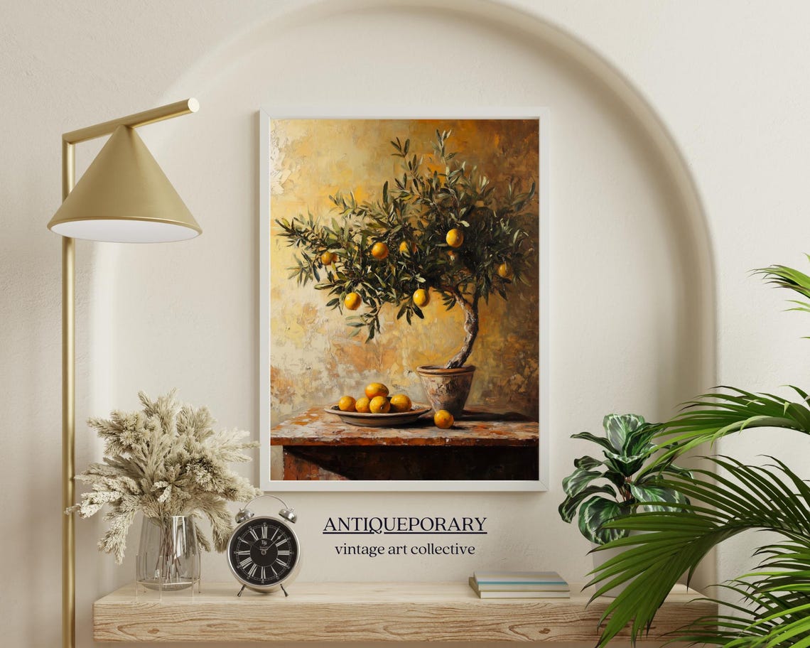 Potted Citrus Tree Golden Rustic Still Life Fruit Painting Poster - Image 4