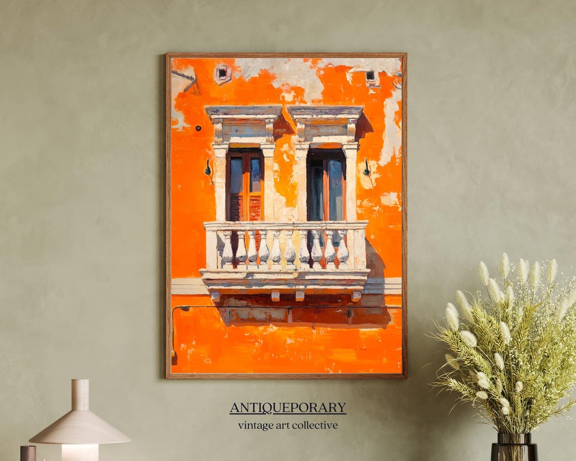 Terracotta Orange Facade Balcony Sunlit Old Town Architecture Poster - Image 7