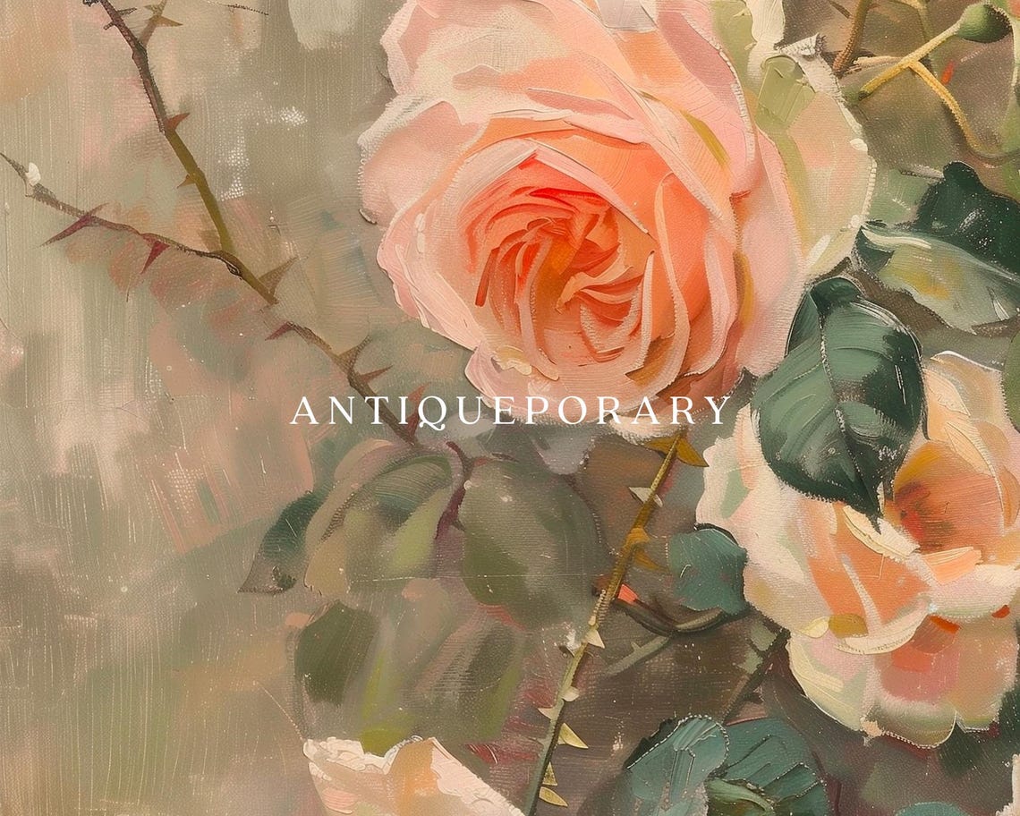 Blush Pink Roses Vintage Floral Oil Painting Soft Botanical Art Poster - Image 3
