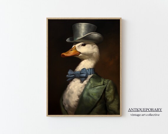 Victorian Animals Portrait Royal Duck Vintage Print Renaissance Animal Portrait Dark Moody Animal Poster Altered Art Animal Lover Gift
