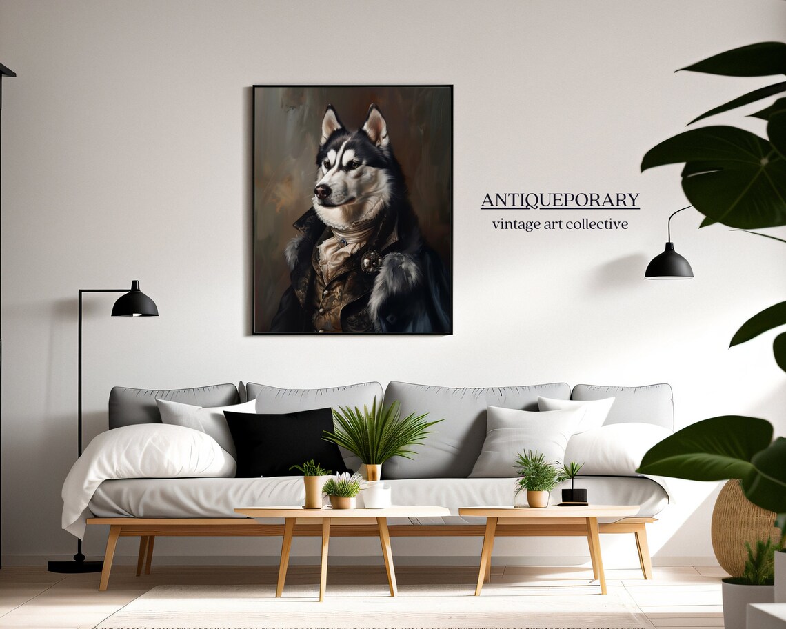Noble Husky Dog Regal Coat Dark Vintage Animal Portrait Poster - Image 5