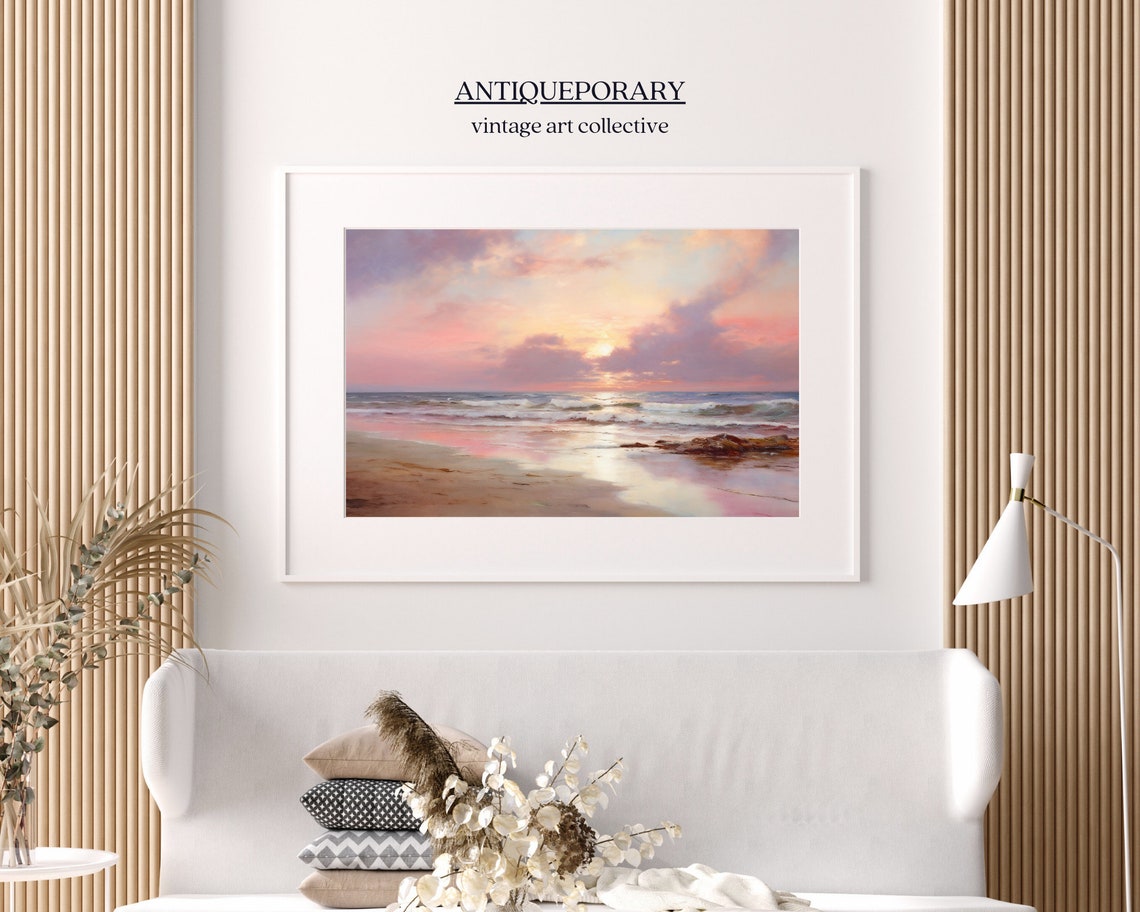 Dreamy Pastel Beach Sunset Ocean Waves Impressionist Coastal Poster - Image 4