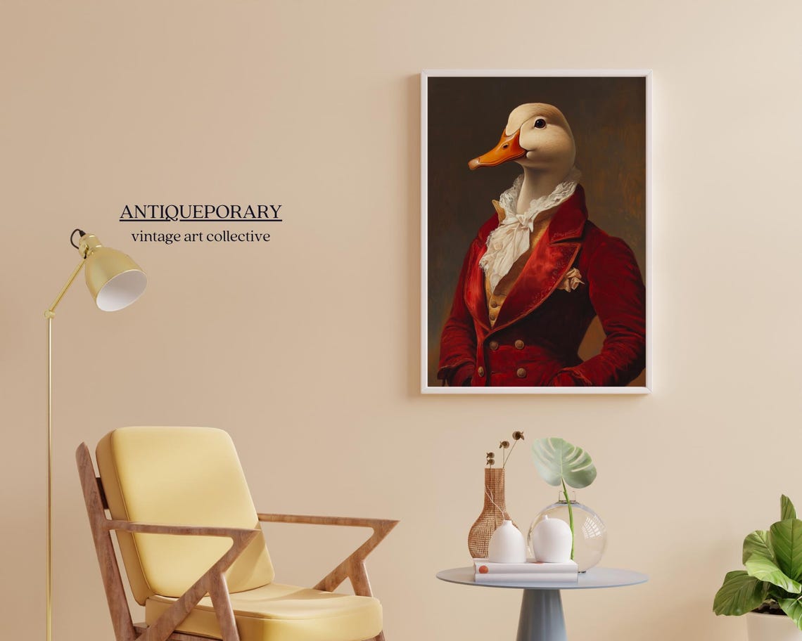 Duck Red Velvet Coat Lace Cravat Gentleman Victorian Portrait Poster - Image 3